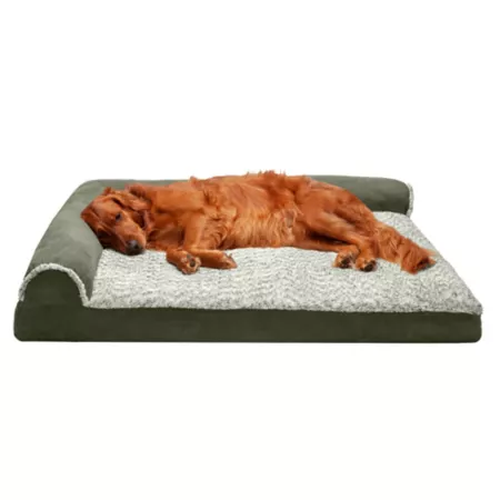 FurHaven Two-Tone Faux Fur and Memory Foam Dog Bed Bolster Dog Beds