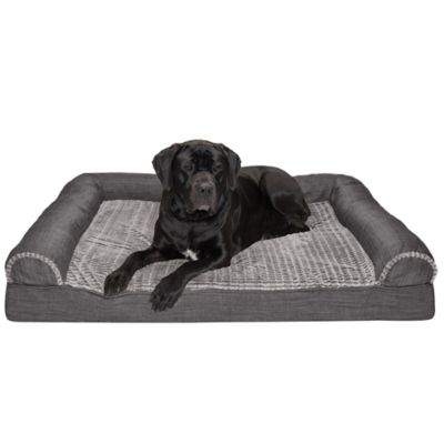 FurHaven Luxe Fur and Performance Linen Cooling Gel Foam Sofa Dog Bed