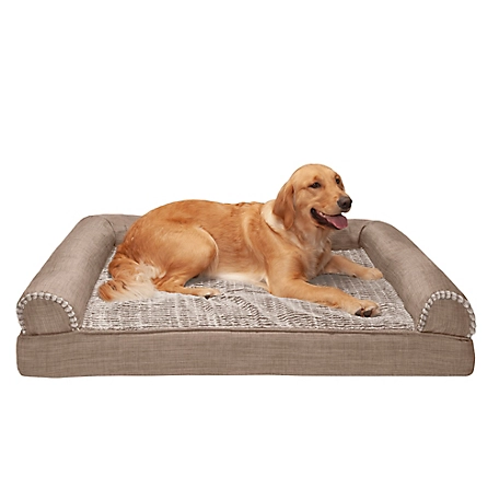 FurHaven Luxe Fur and Performance Linen Cooling Gel Foam Sofa Dog Bed