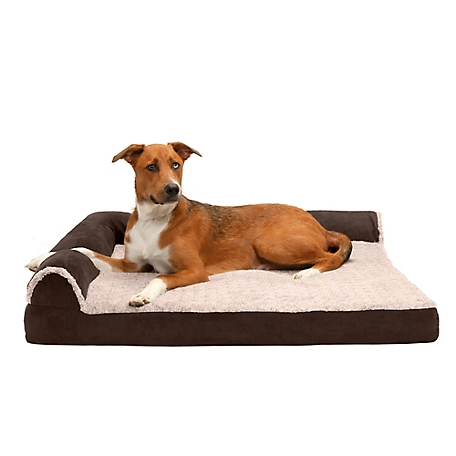 FurHaven Two-Tone Faux Fur and Suede Cooling Gel Foam Deluxe Chaise Lounge Pet Bed