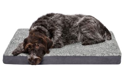 FurHaven Two-Tone Fur and Suede Deluxe Full Support Solid Orthopedic Dog Bed