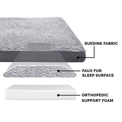 Image showing 2 th FurHaven Two-Tone Fur and Suede Deluxe Full Support Solid Orthopedic Dog Bed