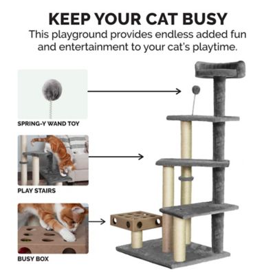 Image showing 6 th FurHaven 49.5 in. Cat Tree with Cat-IQ Busy Box, Gray