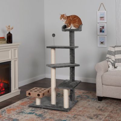 Image showing 9 th FurHaven 49.5 in. Cat Tree with Cat-IQ Busy Box, Gray