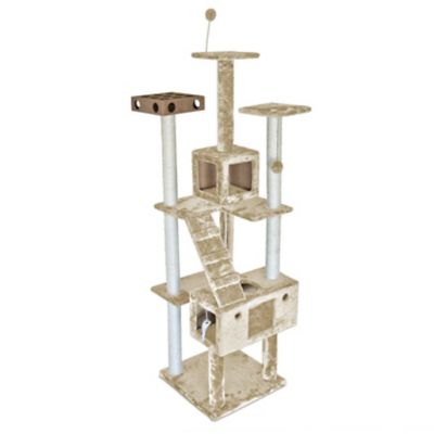 FurHaven Tiger Tough Double Decker Cat Playground - Cream, 69.3 in.