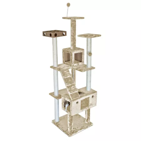 FurHaven Tiger Tough Two-Story Cat Playground - Cream 69.3" Cat Trees & Condos