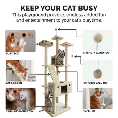 Image showing  69.3 in. Tiger Tough Double Decker Cat Tree Playground, Cream