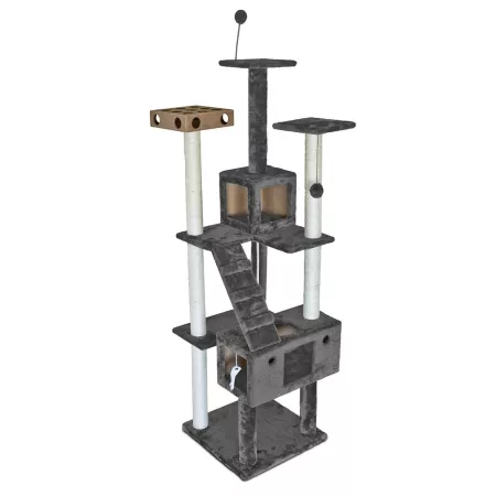 FurHaven Tiger Tough Two-Story Cat Playground - Gray 69.3" Cat Trees & Condos