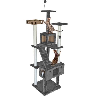 Image showing  69.3 in. Tiger Tough Double Decker Cat Tree Playground, Gray