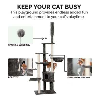 Image showing 5 th FurHaven 100 - 113 in. Adjustable Height Tiger Tough Skyscraper Cat Tree Playground, Gray