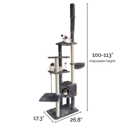 Image showing 7 th FurHaven 100 - 113 in. Adjustable Height Tiger Tough Skyscraper Cat Tree Playground, Gray