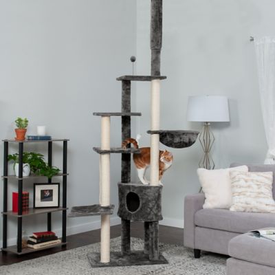 Image showing 8 th FurHaven 100 - 113 in. Adjustable Height Tiger Tough Skyscraper Cat Tree Playground, Gray