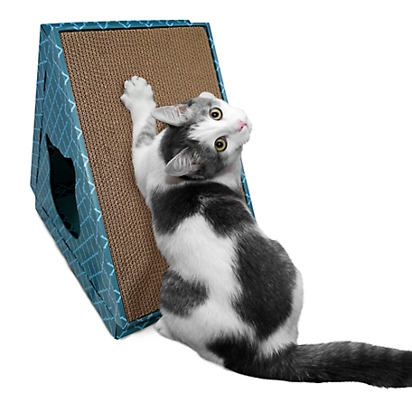 FurHaven Tiger Tent Corrugated Scratcher House with Catnip, Seaglass