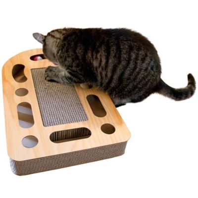 FurHaven Archway Busy Box Corrugated Scratcher with Catnip and 2 Ring Balls