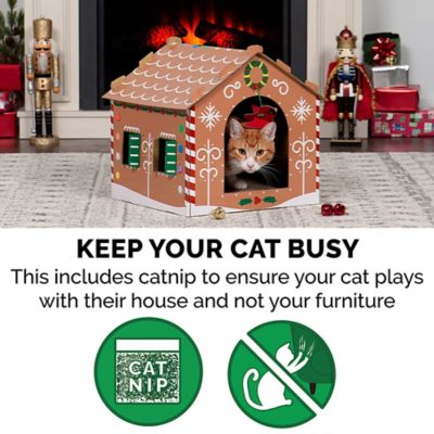 Image showing  Gingerbread House Decorated Cat Scratcher with Bonus Busy Box, 15 in.