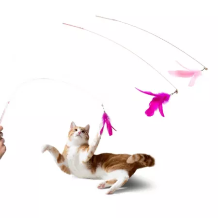 FurHaven Tiger Tough Dizzy Feather Wand Cat Toy - Pink Cat Chasers & Teasers