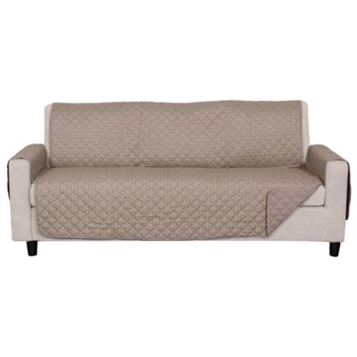 Image showing  Water-Resistant Reversible Polka Paw Print Furniture Protector Cover - Biscuit Brown, Sofa