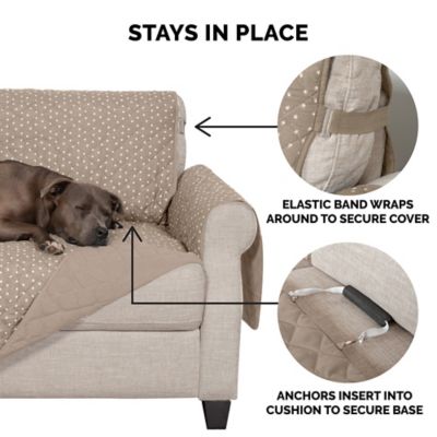 Image showing  Water-Resistant Reversible Polka Paw Print Furniture Protector Cover - Biscuit Brown, Sofa