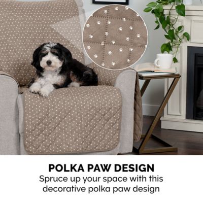 Image showing  Water-Resistant Reversible Polka Paw Print Furniture Protector Cover - Biscuit Brown, Sofa
