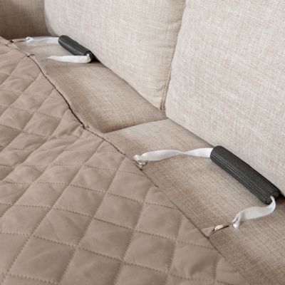 Image showing 7 th FurHaven Water-Resistant Reversible Polka Paw Print Furniture Protector Cover, Biscuit Brown, Sofa