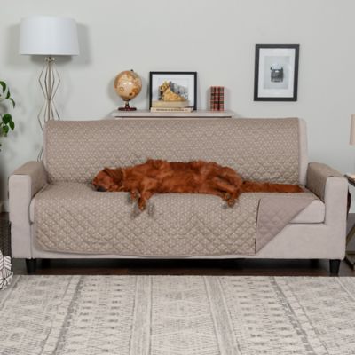 Image showing 9 th FurHaven Water-Resistant Reversible Polka Paw Print Furniture Protector Cover, Biscuit Brown, Sofa