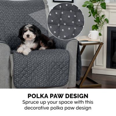 Image showing  Water-Resistant Reversible Polka Paw Print Furniture Protector Cover, Recliner, Gray