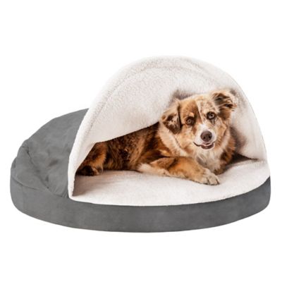 FurHaven Sherpa Hooded Burrow Snuggery Orthopedic Mattress Dog Bed