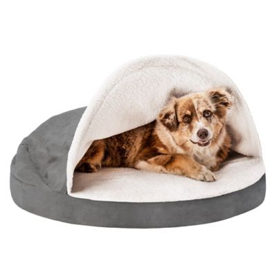 FurHaven Sherpa Hooded Burrow Snuggery Orthopedic Mattress Dog Bed, 35 in.