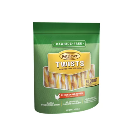 Retriever Twists Rawhide-Free Chicken Wrapped Dog Chews 50 ct Dog Bones Rawhide & Rawhide Alternative