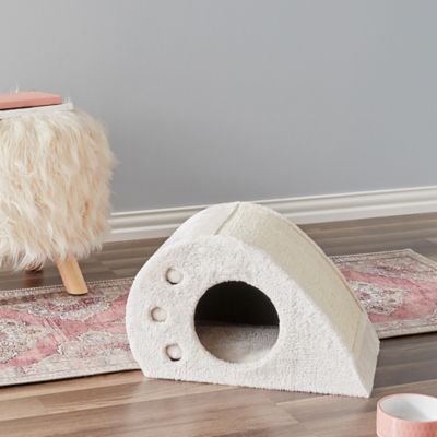 Two by Two 11.8 in. Magnolia Cat Cubby Condo and Scratching Activity Station, Cream, Extra Small