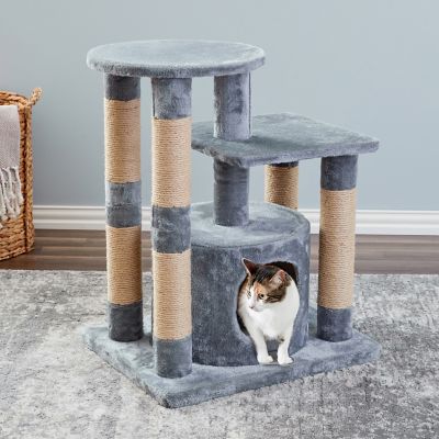 Two by Two 30.5 in. Gala 3-Tier Cat Scratching Tree, Gray