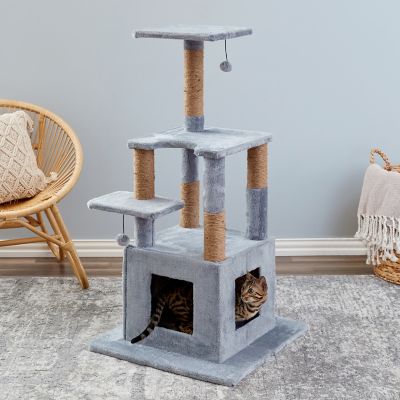 Two by Two 48 in. 4-Tier Mcintosh Cat Scratching Tree, Gray