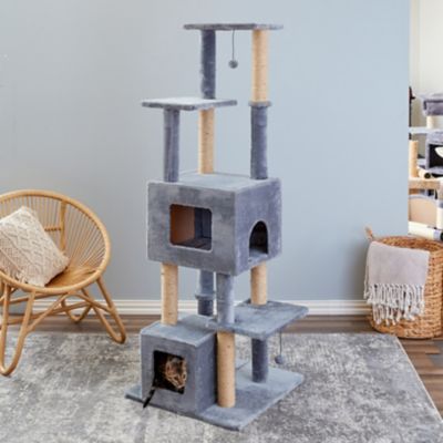 Two by Two 67 in. 5-Tier Honeycrisp Cat Scratching Tree, Light Gray