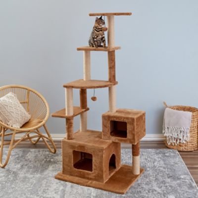 Two by Two 66 in. Walnut 5-Tier Cat Scratching Tree, Beige