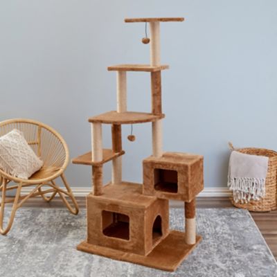 Image showing  66 in. 5-Tier Walnut Cat Scratching Tree, Beige