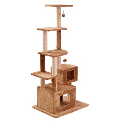 Image showing  66 in. 5-Tier Walnut Cat Scratching Tree, Beige