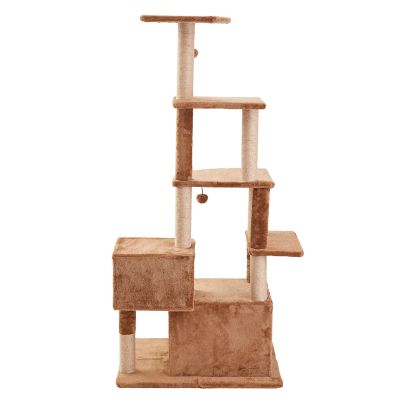 Image showing 5 th Two by Two 66 in. 5-Tier Walnut Cat Scratching Tree, Beige