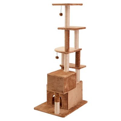 Image showing 6 th Two by Two 66 in. 5-Tier Walnut Cat Scratching Tree, Beige
