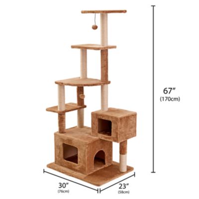 Image showing 7 th Two by Two 66 in. 5-Tier Walnut Cat Scratching Tree, Beige