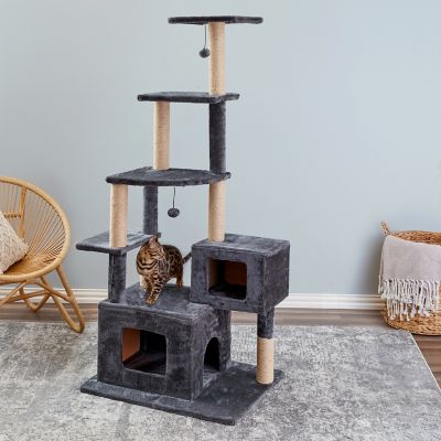 Two by Two 66 in. Walnut Cat Scratching Tree, Grey