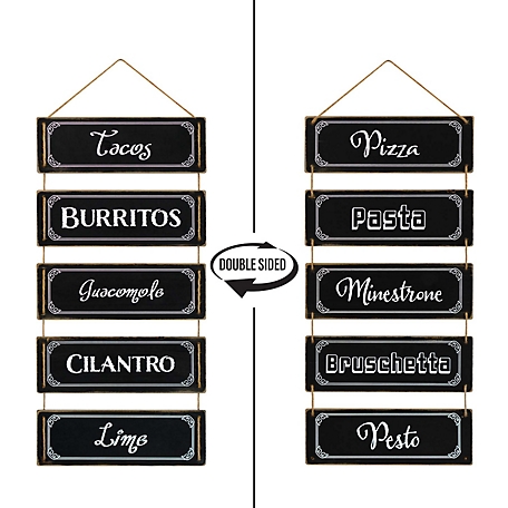 Slice of Akron 5-Panel Reversible Hanging Wood Wall Sign Decor, 24.62 in. x 11.75 in., Black