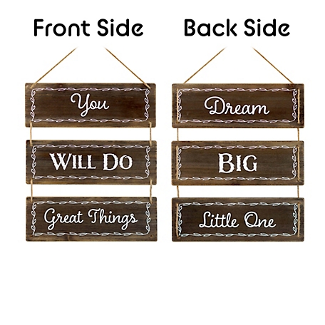 Slice of Akron 3-Panel Reversible Hanging Wood Wall Sign Decor, 11.75 in. x 14.4 in., Brown