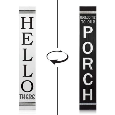 Slice of Akron Hello/Porch Reversible Porch Sign, 60 in., Black/White