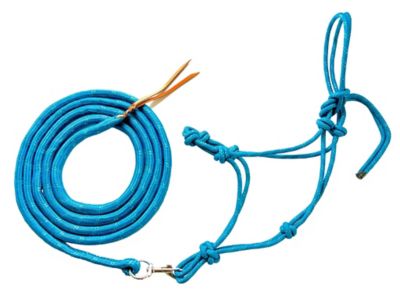 Star Point Horsemanship 4-Knot Rope Horse Halter with Lead, Teal Glitter