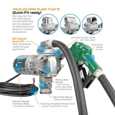 Image showing  20 GPM 12V Fuel Transfer Pump, Automatic Diesel Nozzle