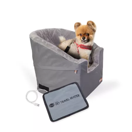 K&H Pet Products Heated Pet Booster Seat Gray Small Pet Car Seats