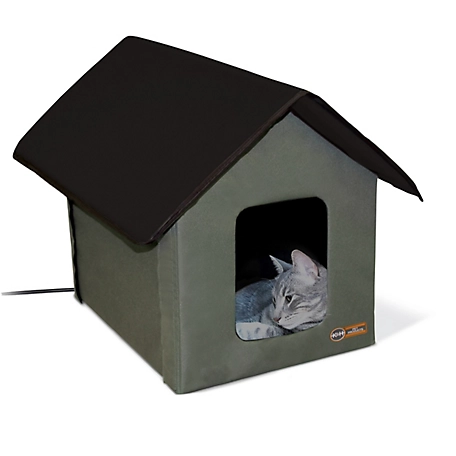 K&H Pet Products Outdoor Heated Kitty House Cat Shelter, Olive/Black, 19 x 22 x 17 in.
