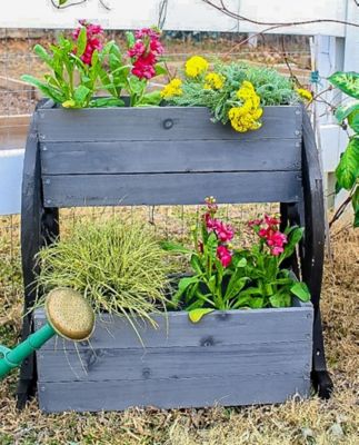 Zylina 1 gal. Wood Rustic Wagon Wheel Double Planter