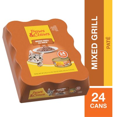 Paws & Claws Mixed Grill Poultry and Fish Recipe Wet Cat Food, 5.5 oz., Pack of 24 Cans