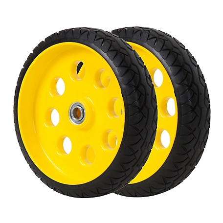 COSCO 10 in. Low Profile Replacement Wheels for Hand Trucks Flatfree, Yellow Rim, 2-Pack